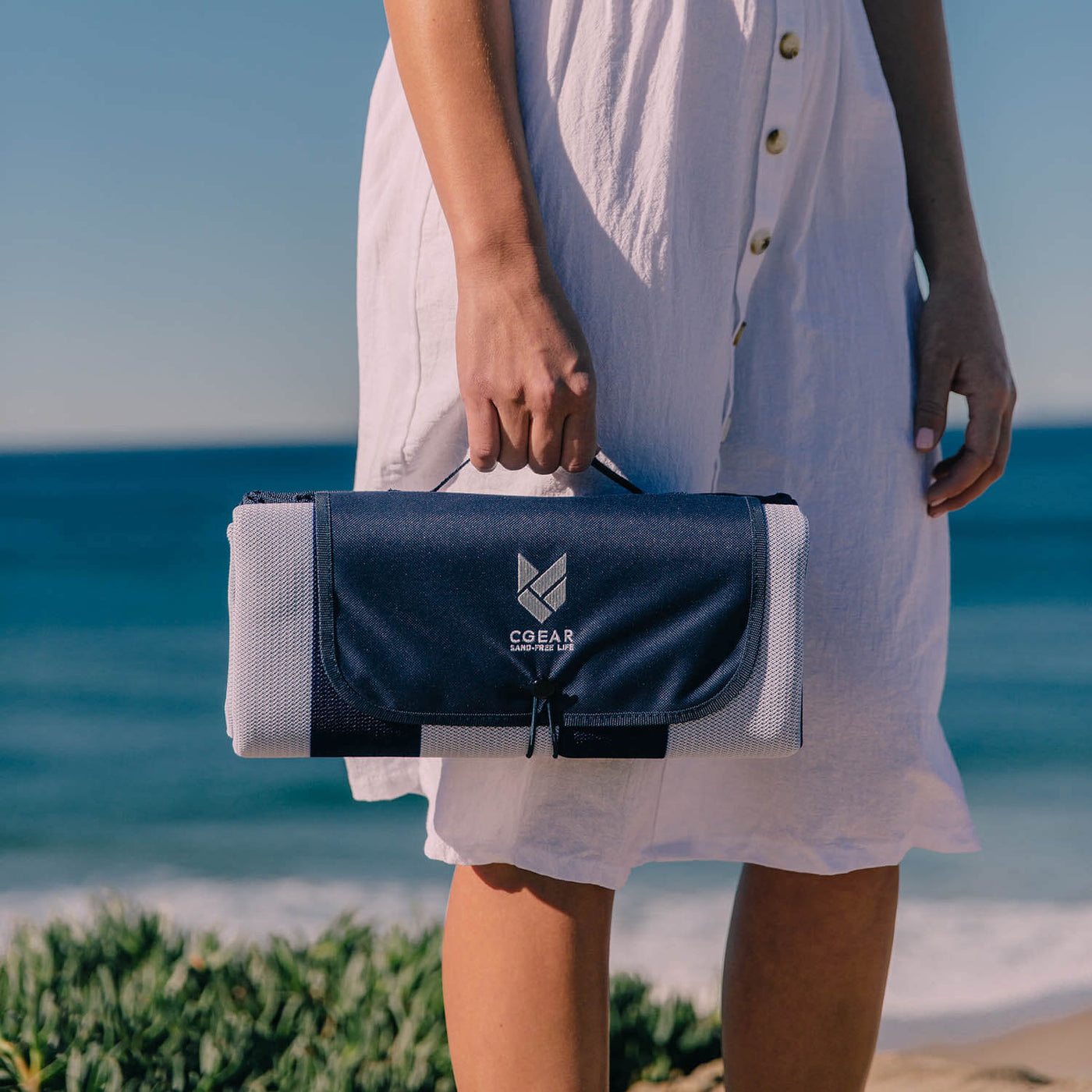 CGear Sandlite SandFree Beach Mat Navy Stripe CGEAR — CGEAR SANDFREE