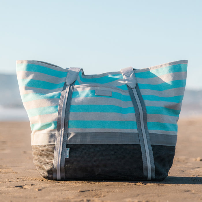 GREY STRIPE CANVAS SAND FREE TOTE